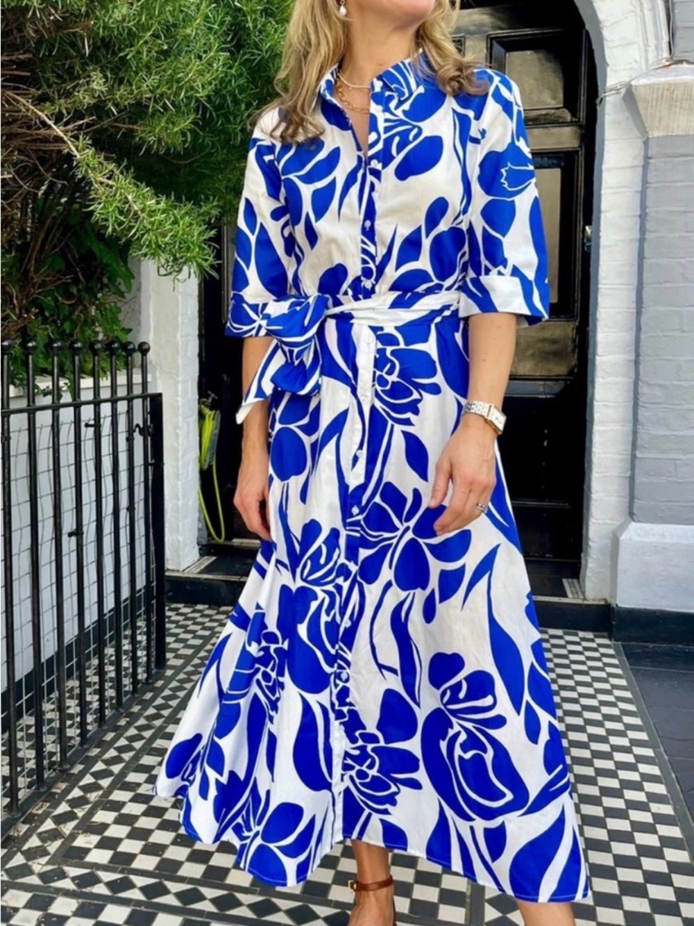 Goa Paris Blue & White Floral Dress
